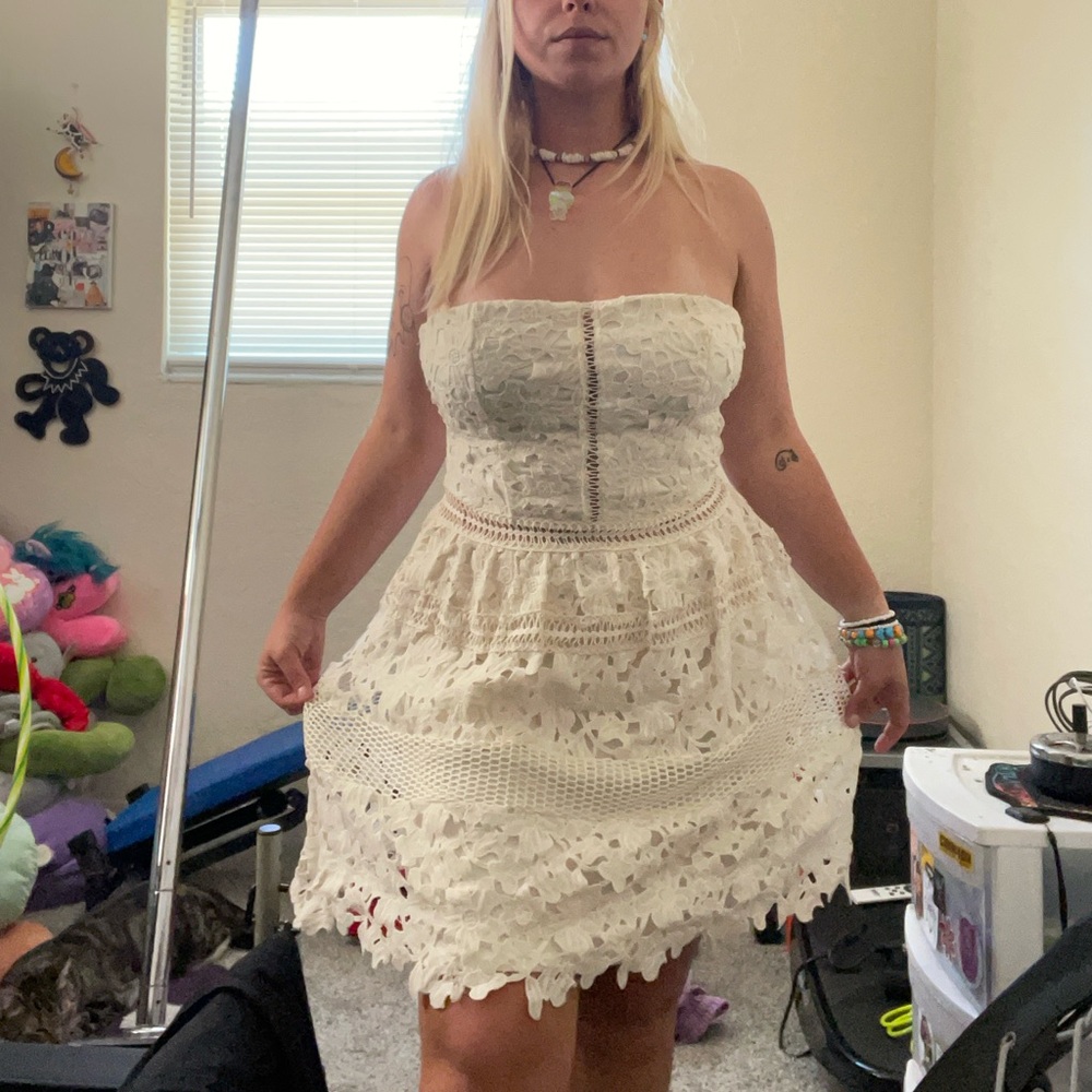 White Strapless Lace Dress